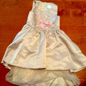 Rare Editions Girls’ Formal Dress - Champagne with Floral Embroidery (Size 6X)